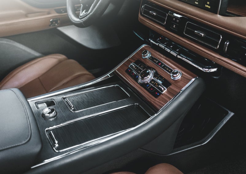 The front center console of a 2024 Lincoln Aviator® SUV is shown | Lincoln of Cutler Bay in Miami FL