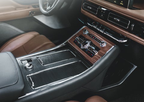 The front center console of a 2024 Lincoln Aviator® SUV is shown | Lincoln of Cutler Bay in Miami FL
