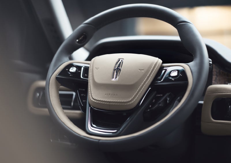 The intuitively placed controls of the steering wheel on a 2024 Lincoln Aviator® SUV | Lincoln of Cutler Bay in Miami FL