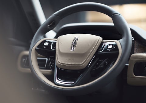 The intuitively placed controls of the steering wheel on a 2024 Lincoln Aviator® SUV | Lincoln of Cutler Bay in Miami FL