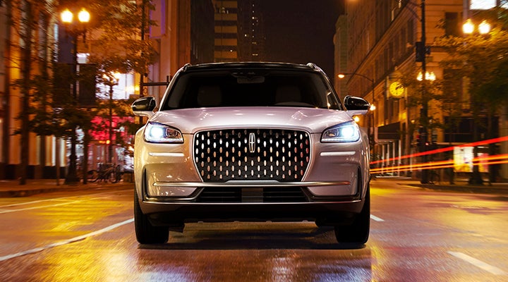 The striking grille of a 2024 Lincoln Corsair® SUV is shown. | Lincoln of Cutler Bay in Miami FL