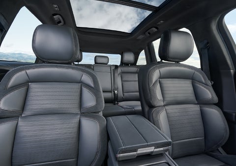 The spacious second row and available panoramic Vista Roof® is shown. | Lincoln of Cutler Bay in Miami FL
